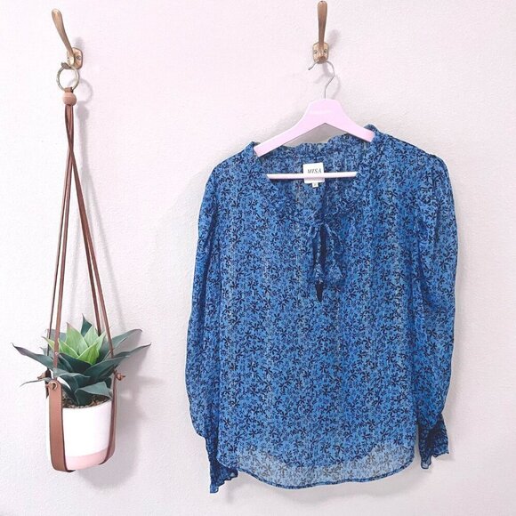MISA Siena Top Cerulean Ditzy Blue Floral Long Sleeve Size S - Picture 3 of 9